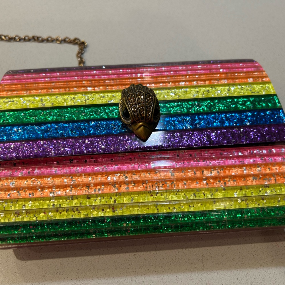 Kurt Geiger Rainbow Glitter Stripe Clutch with Gold-tone Embellishment - Picture 2 of 7